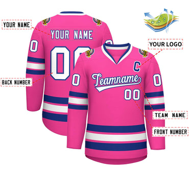 Custom Pink White-Royal Classic Style Hockey Jersey