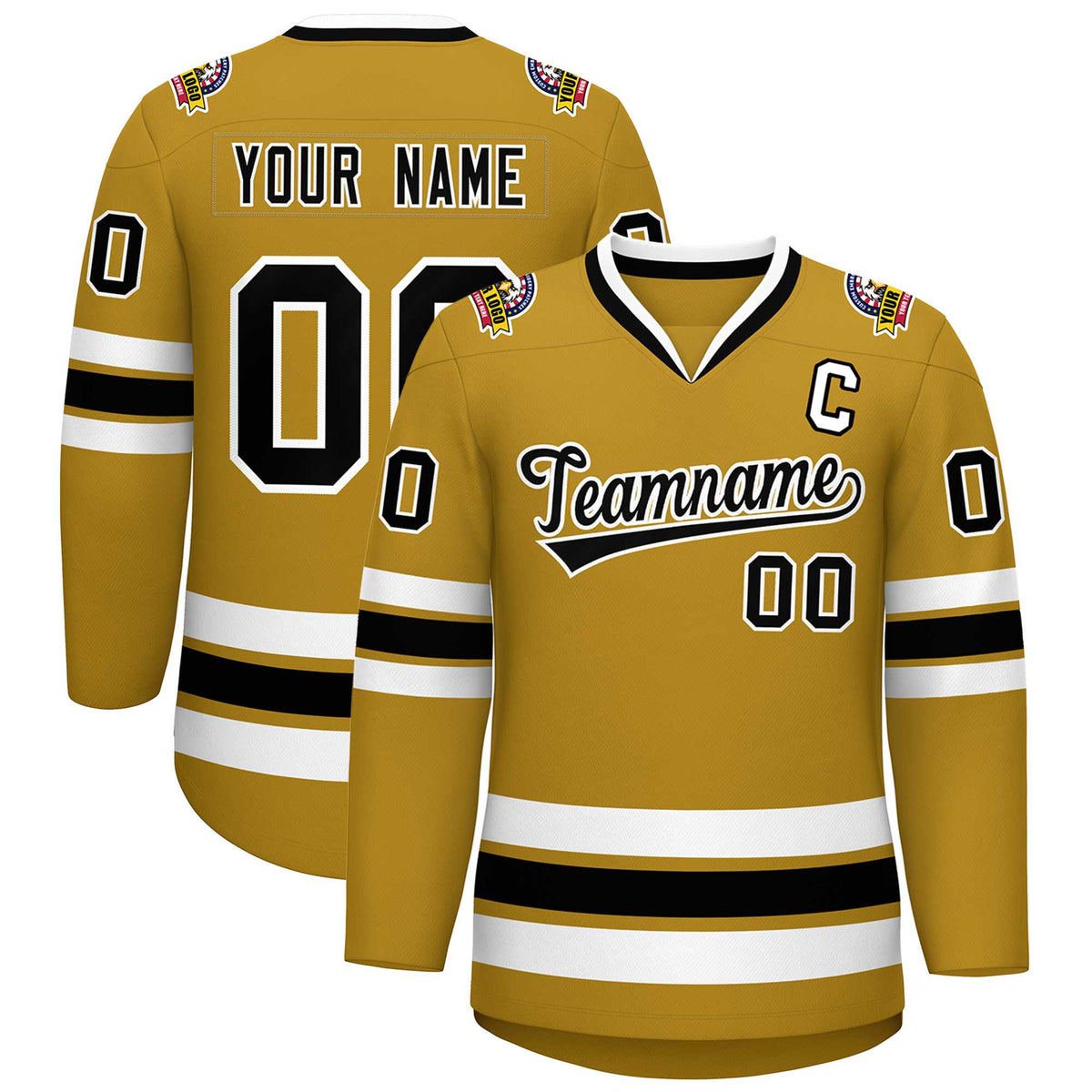 Custom Old Gold Black-White Classic Style Hockey Jersey