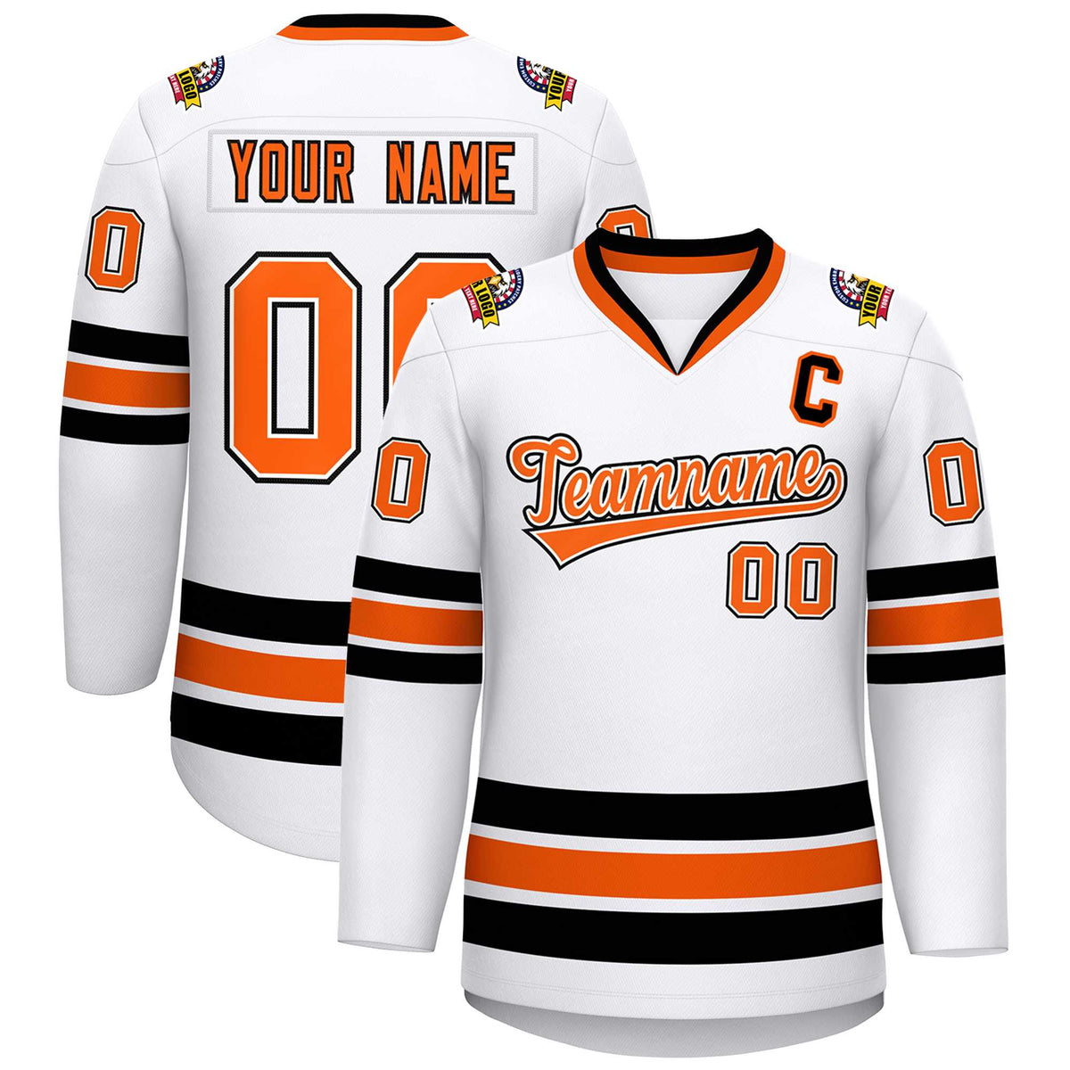Custom White Orange White-Black Classic Style Hockey Jersey