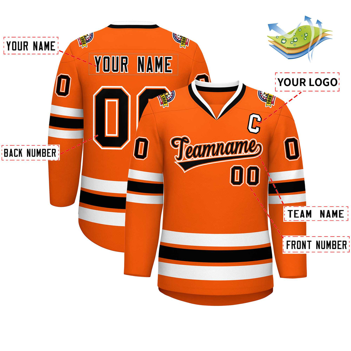 Custom Orange Black Orange-White Classic Style Hockey Jersey