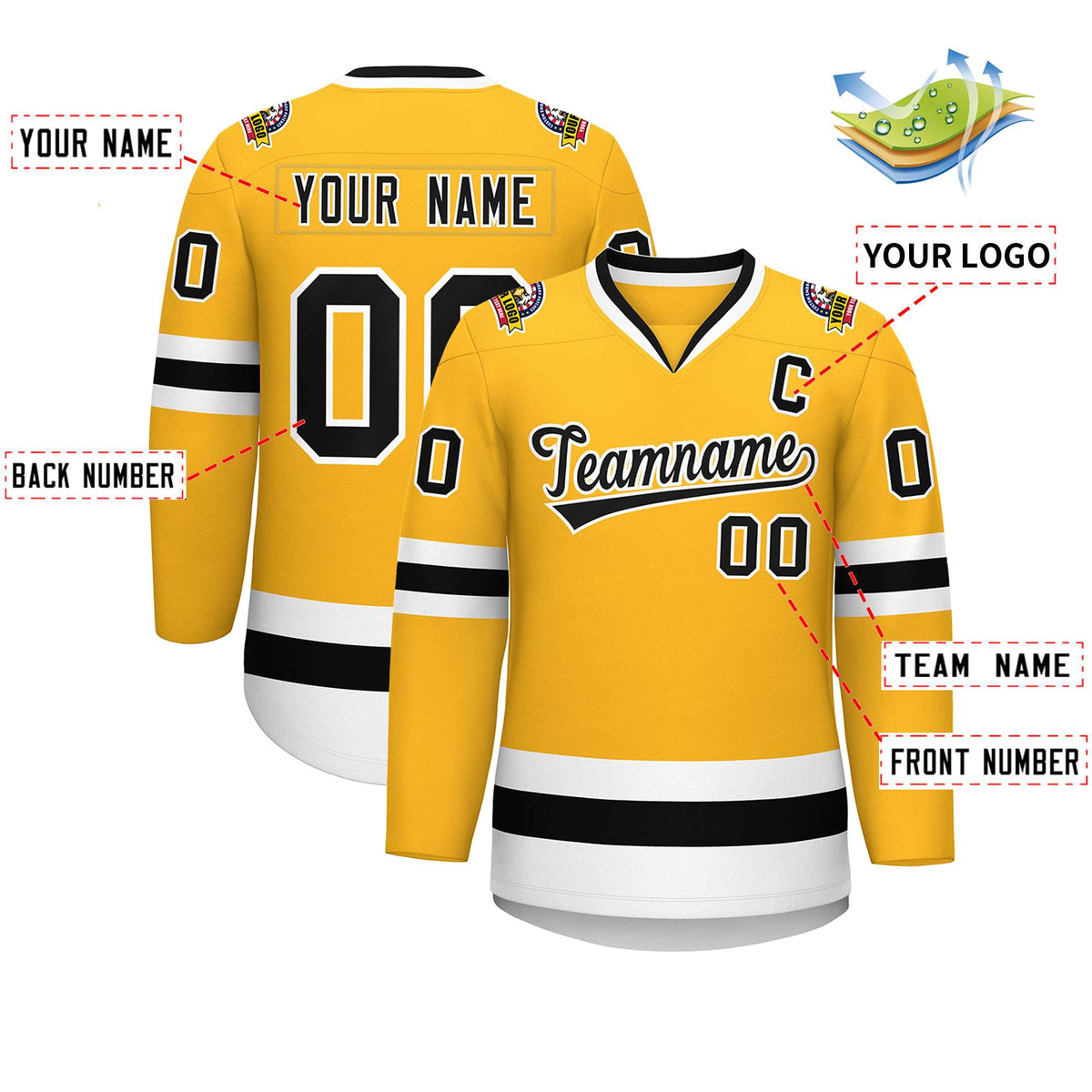 Custom Gold Black-White Classic Style Hockey Jersey