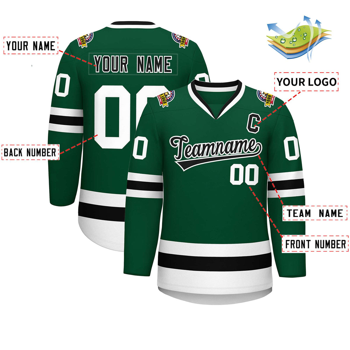 Custom Green Black-White Classic Style Hockey Jersey