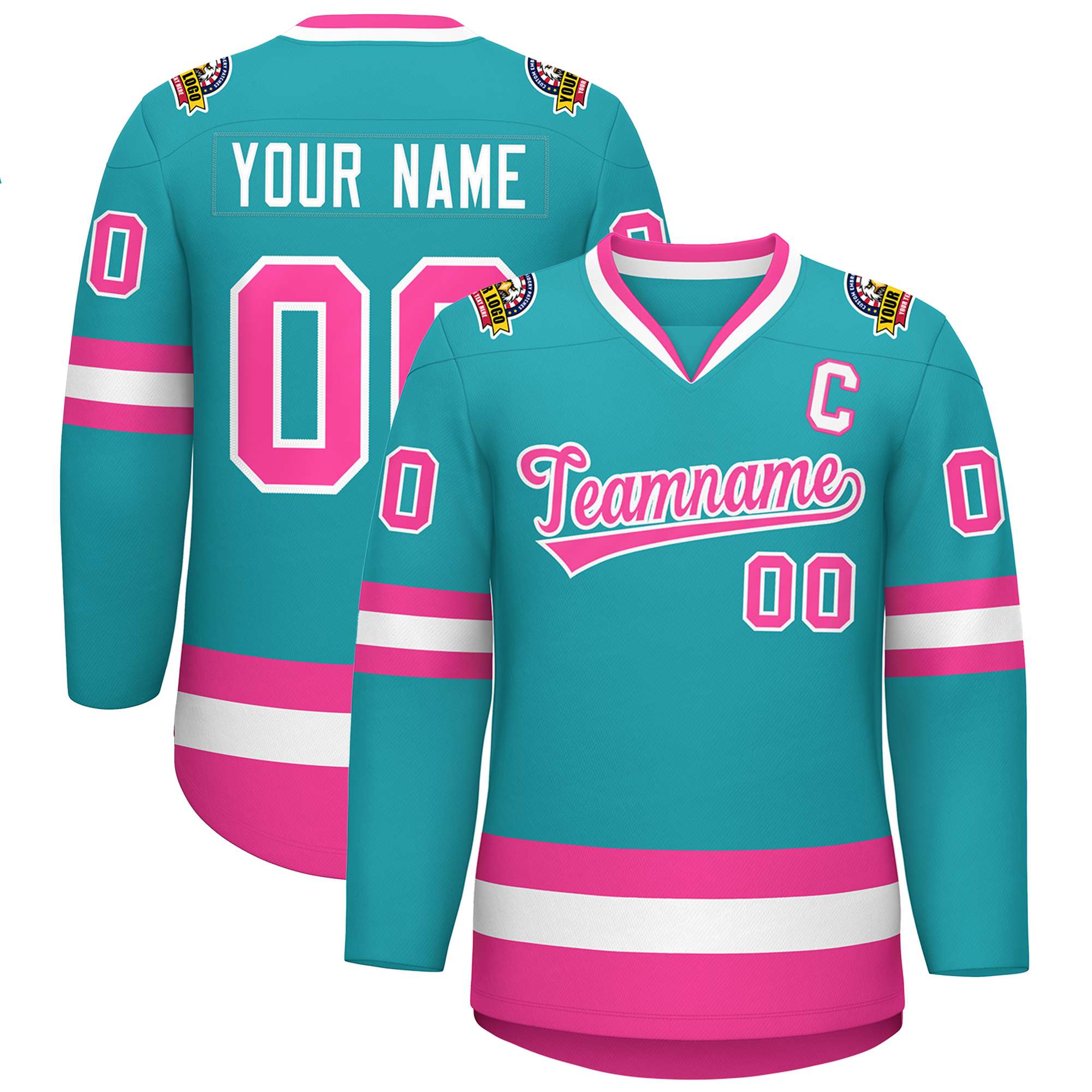 Custom Aqua Pink-White Classic Style Hockey Jersey
