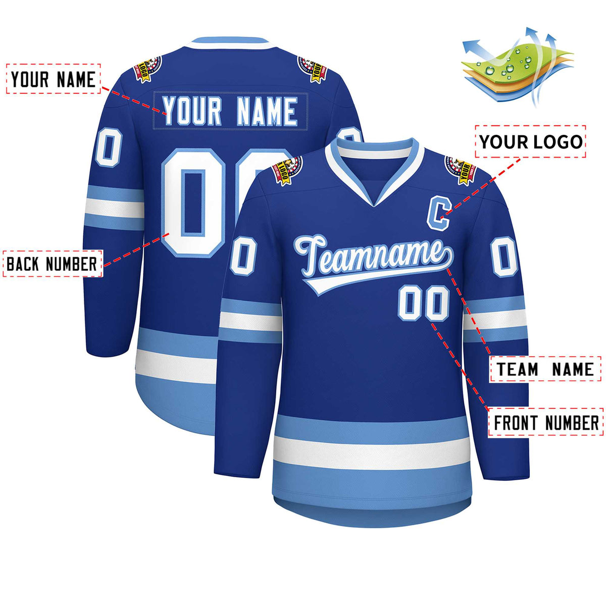 Custom Royal White-Light Blue Classic Style Hockey Jersey