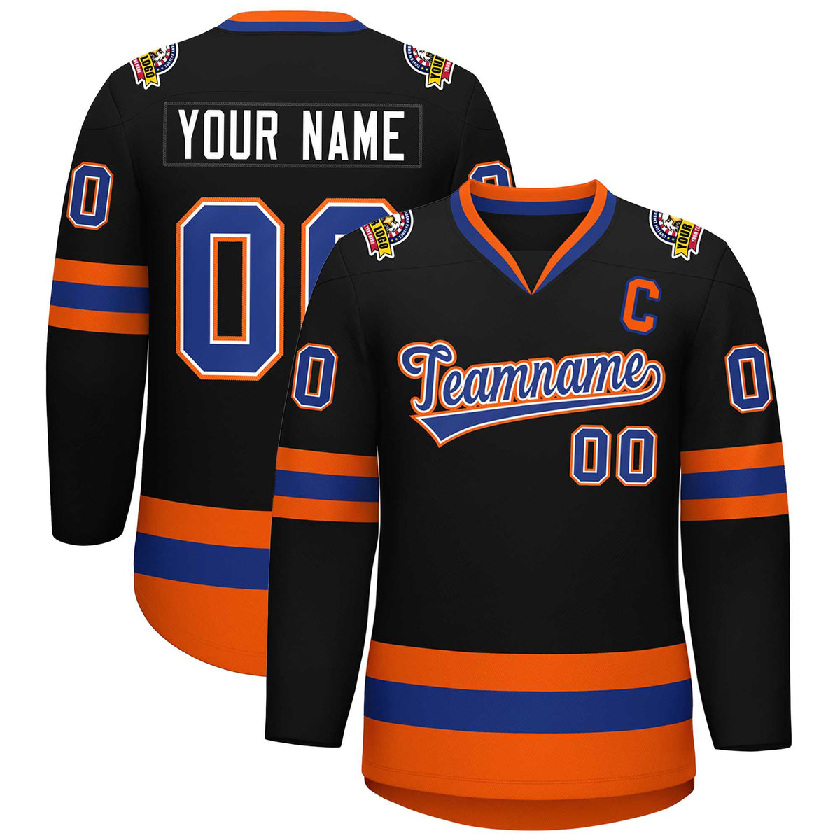 Custom Black Royal White-Orange Classic Style Hockey Jersey