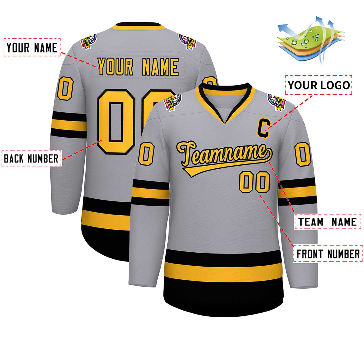 Custom Gray Gold-Black Classic Style Hockey Jersey