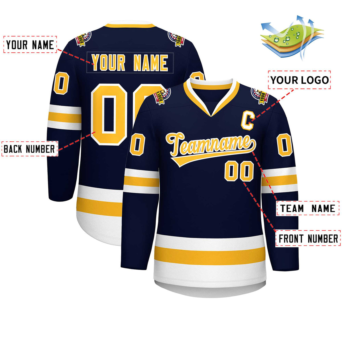 Custom Navy Gold-White Classic Style Hockey Jersey