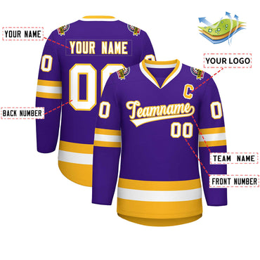 Custom Purple White-Gold Classic Style Hockey Jersey