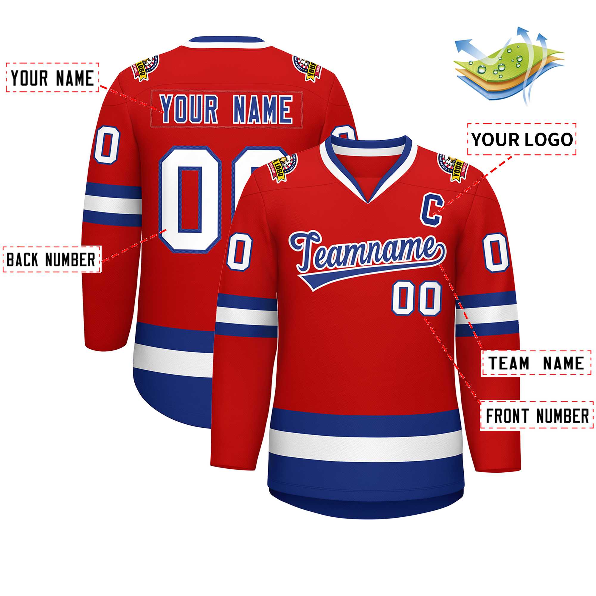 Custom Red Royal-White Classic Style Hockey Jersey