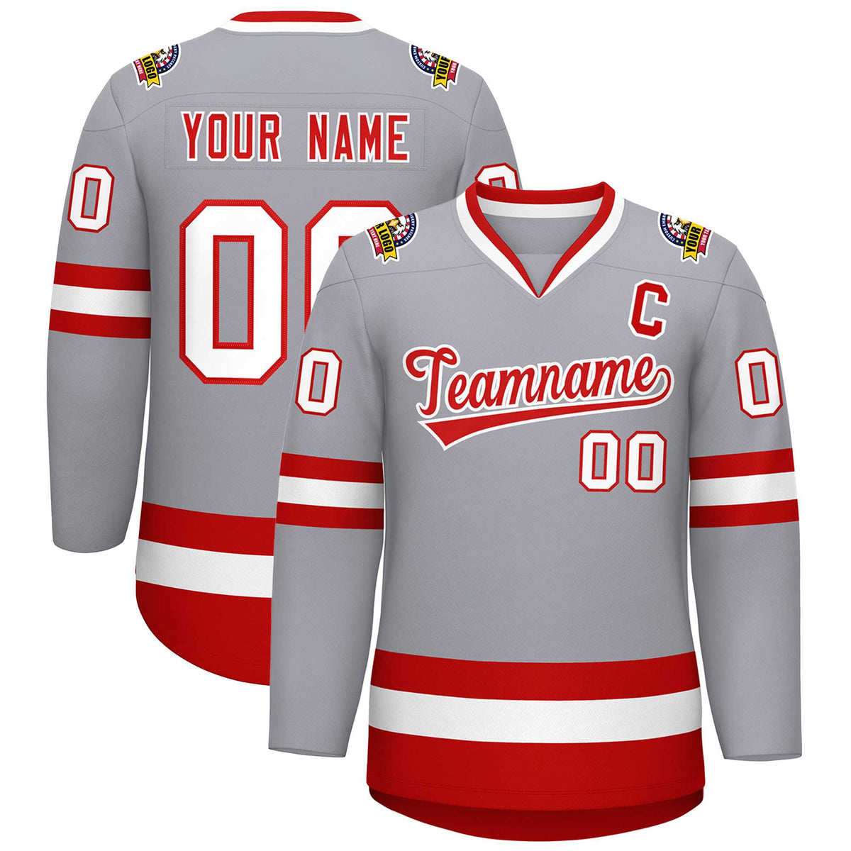 Custom Gray Red-White Classic Style Hockey Jersey
