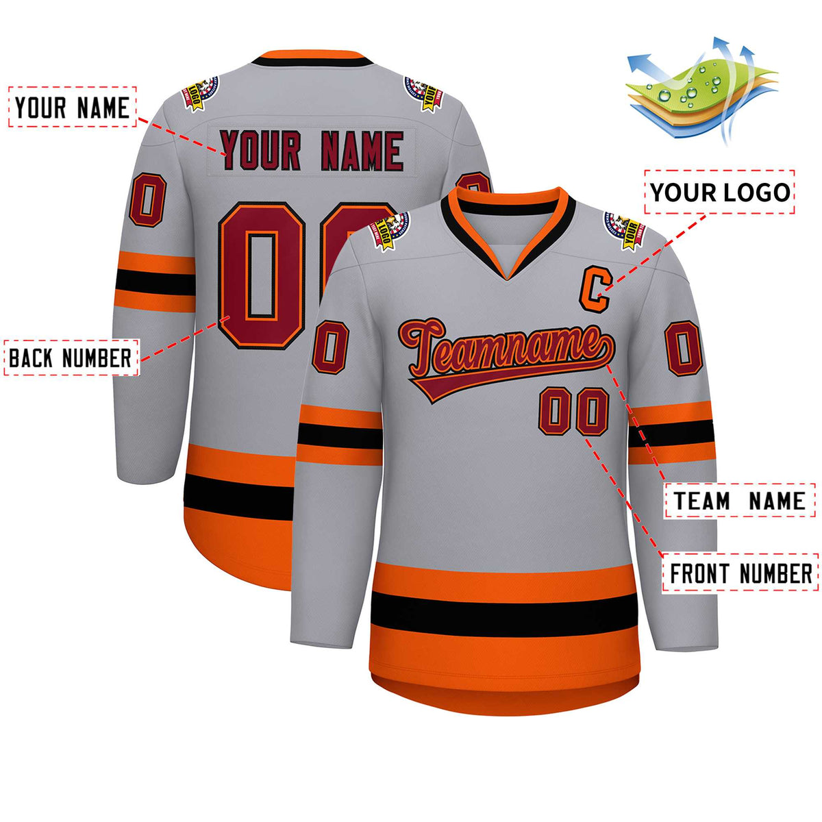 Custom Gray Crimson Orange-Black Classic Style Hockey Jersey