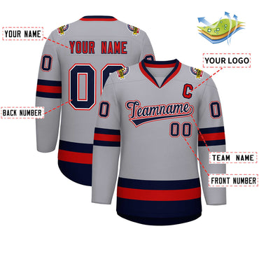 Custom Gray Navy White-Red Classic Style Hockey Jersey