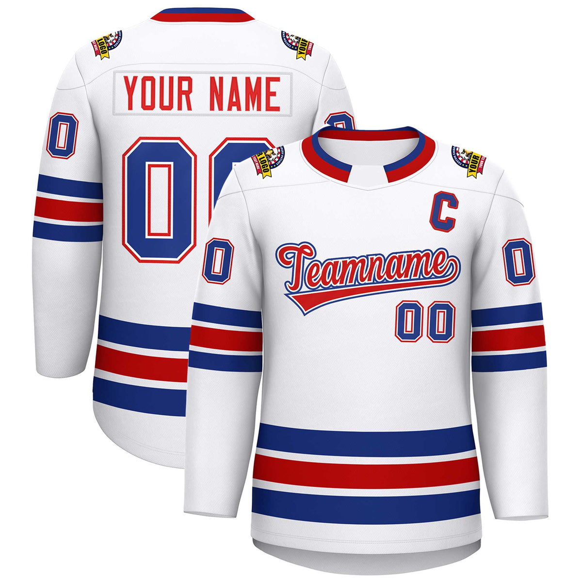 Custom White Red White-Royal Classic Style Hockey Jersey
