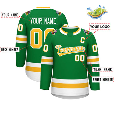 Custom Kelly Green Gold-White Classic Style Hockey Jersey