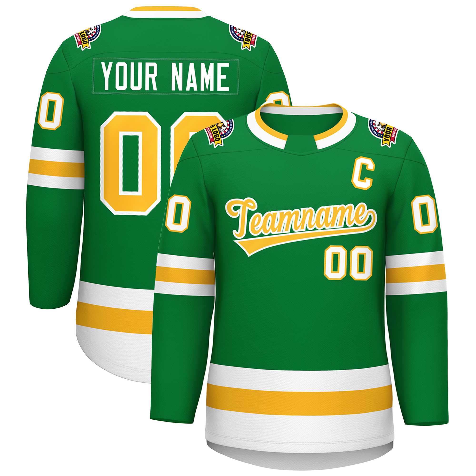 Custom Kelly Green Gold-White Classic Style Hockey Jersey
