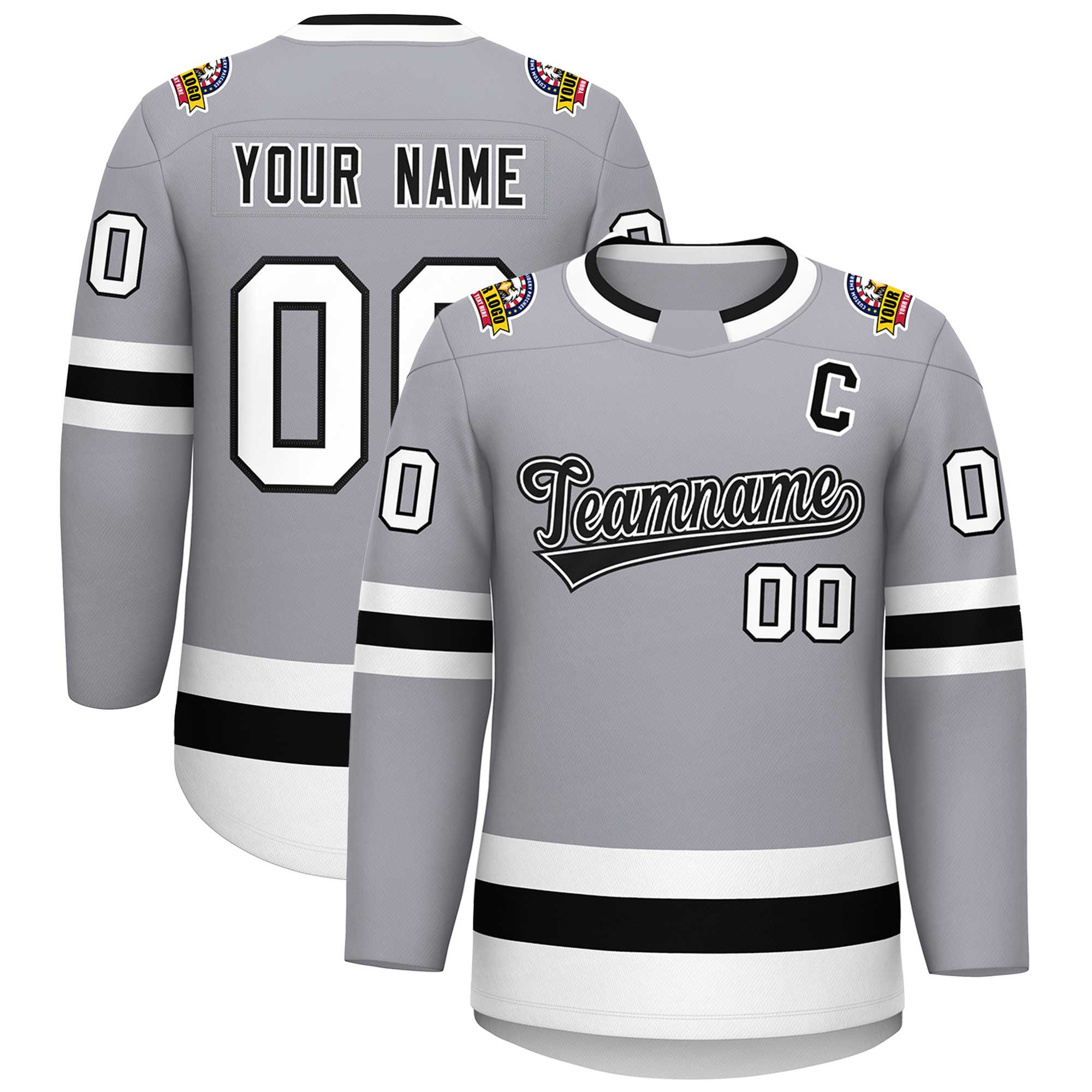 Custom Gray Black White-Black Classic Style Hockey Jersey