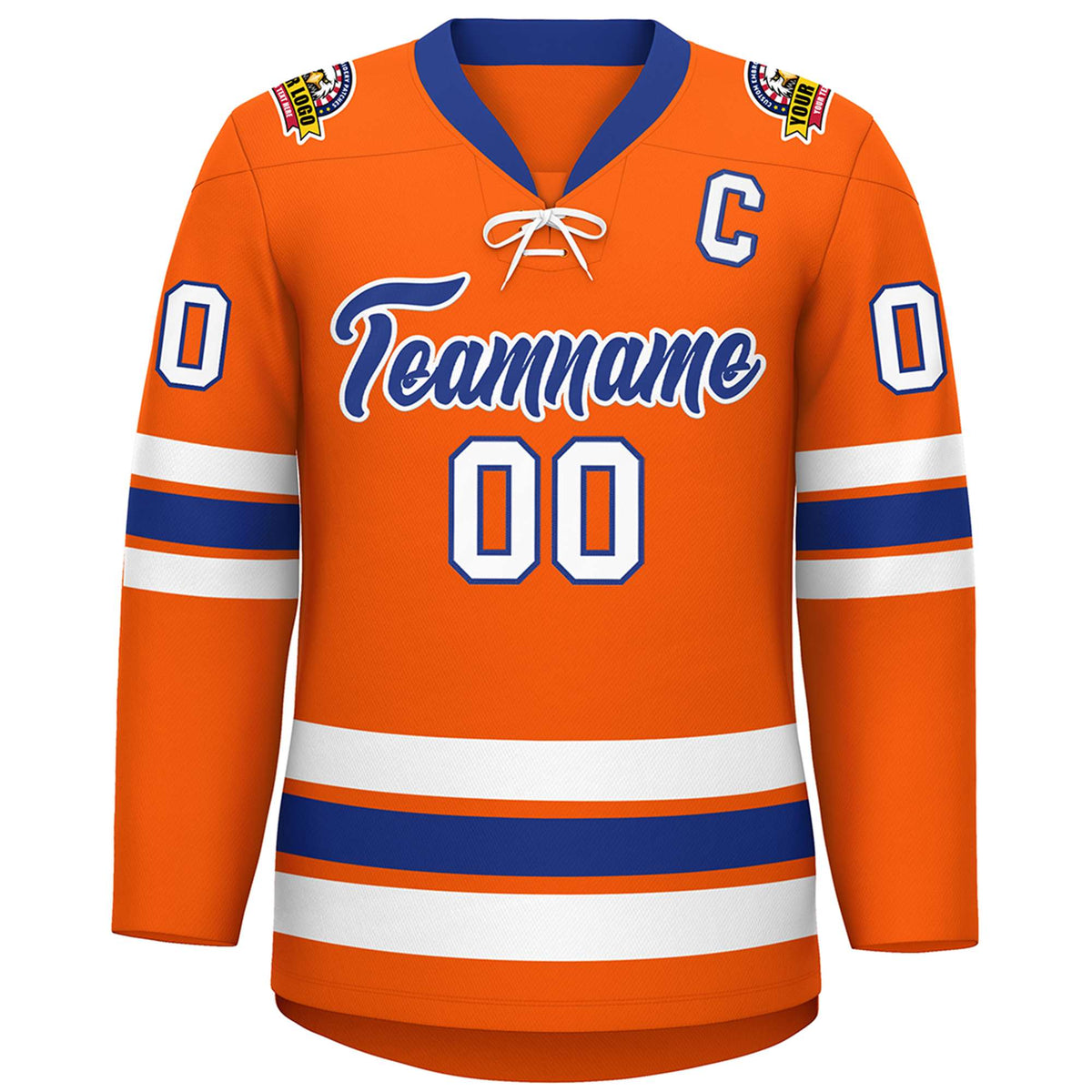 Custom Orange Royal-White Lace-Up Neck Hockey Jersey