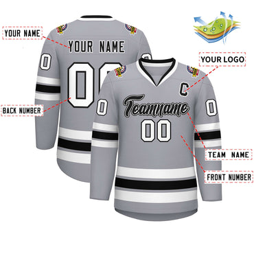 Custom Gray Black White-Black Classic Style Hockey Jersey