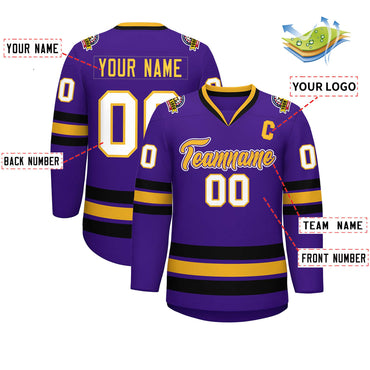Custom Purple Gold Purple-White Classic Style Hockey Jersey