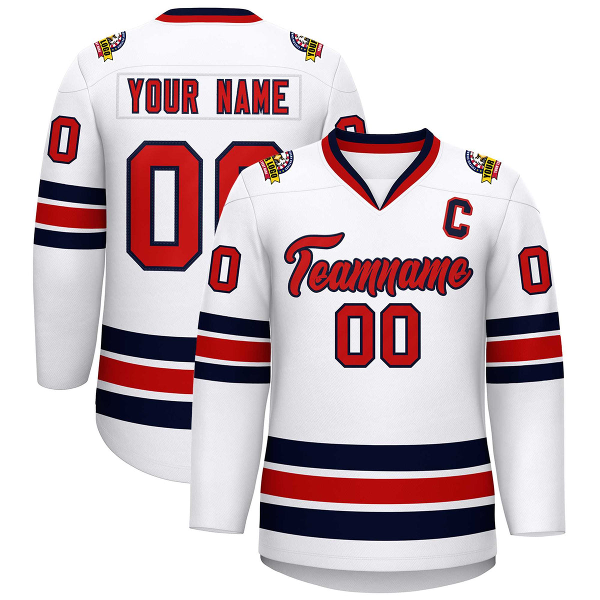 Custom White Red-Navy Classic Style Hockey Jersey