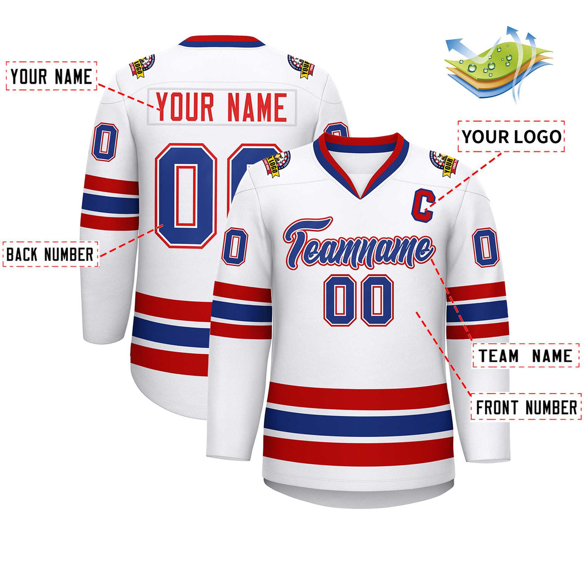 Custom White Royal White-Red Classic Style Hockey Jersey