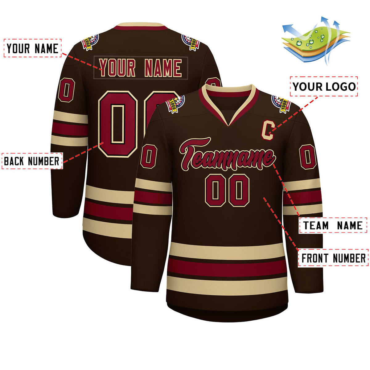 Custom Brown Crimson-Black Classic Style Hockey Jersey