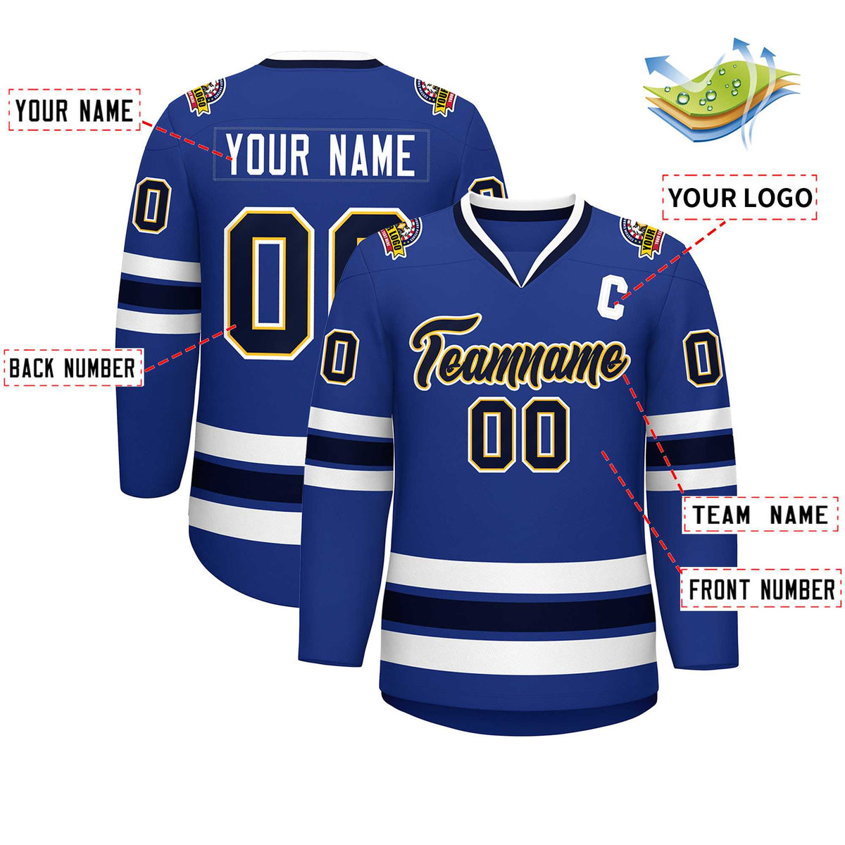 Custom Royal Navy Gold-White Classic Style Hockey Jersey