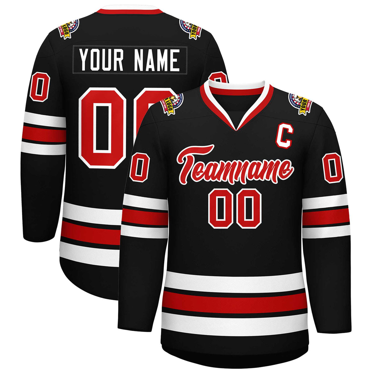 Custom Black Red-White Classic Style Hockey Jersey