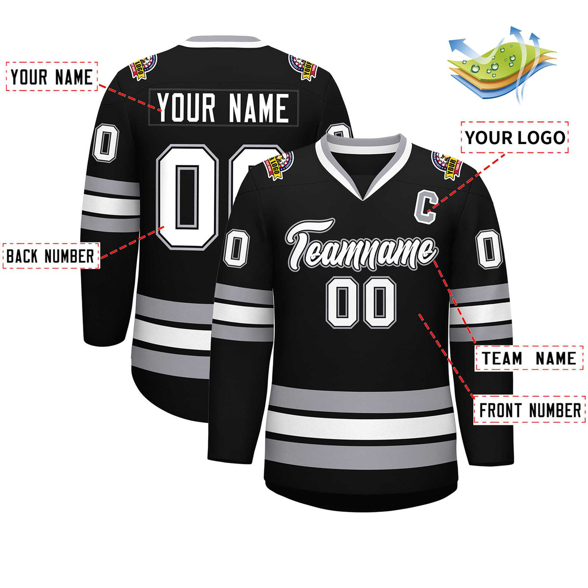 Custom Black White Black-Gray Classic Style Hockey Jersey