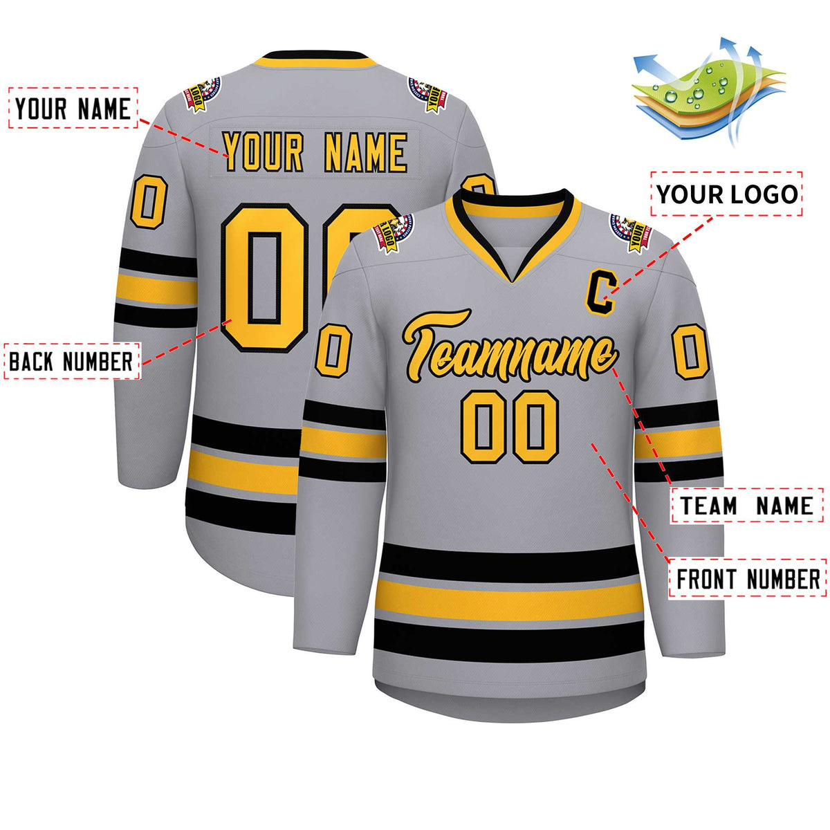 Custom Gray Gold-Black Classic Style Hockey Jersey