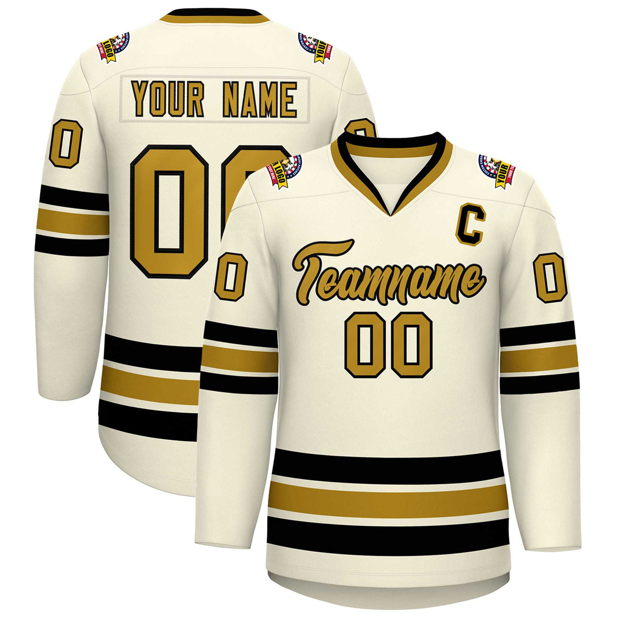 Custom Khaki Old Gold-Black Classic Style Hockey Jersey