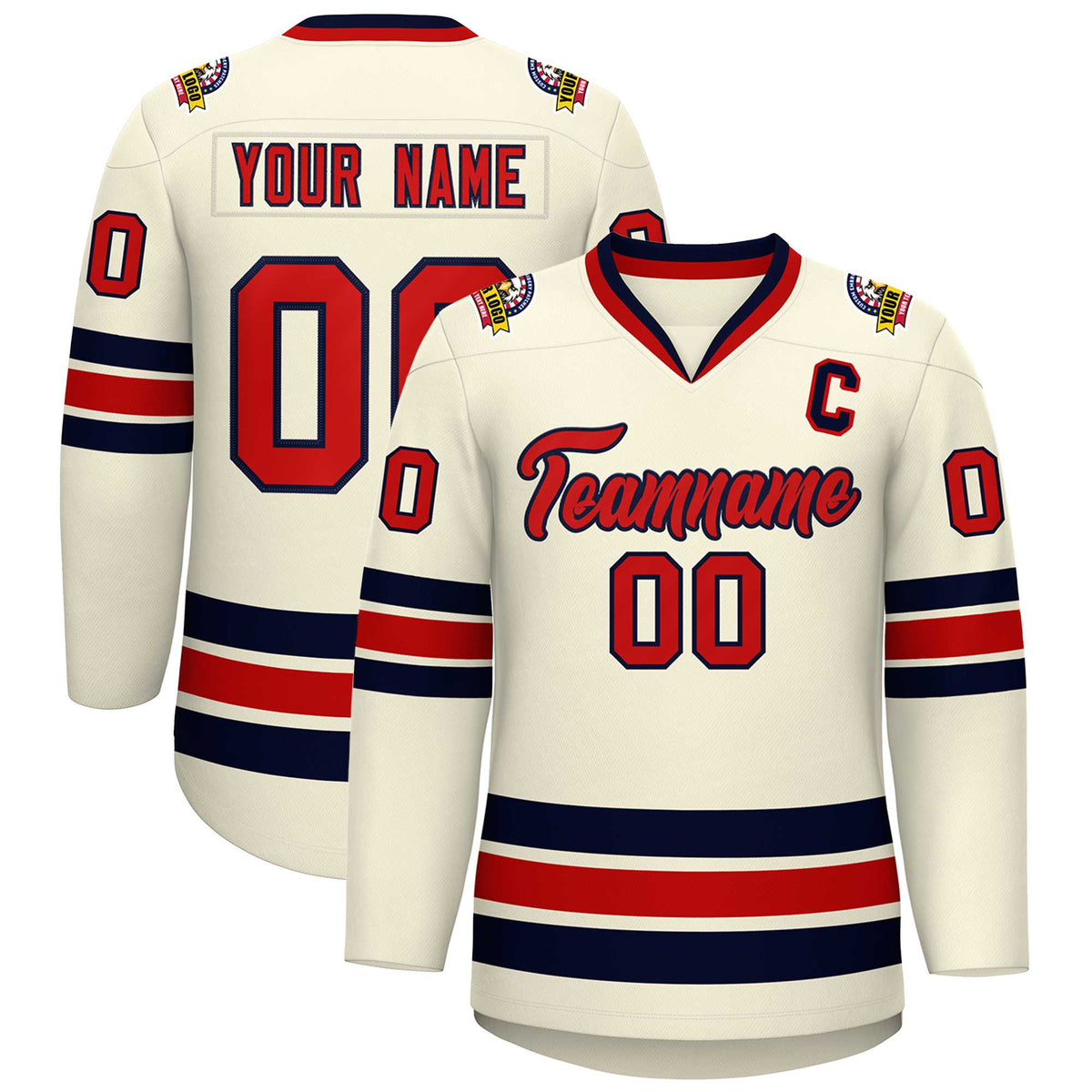 Custom Khaki Red-Navy Classic Style Hockey Jersey