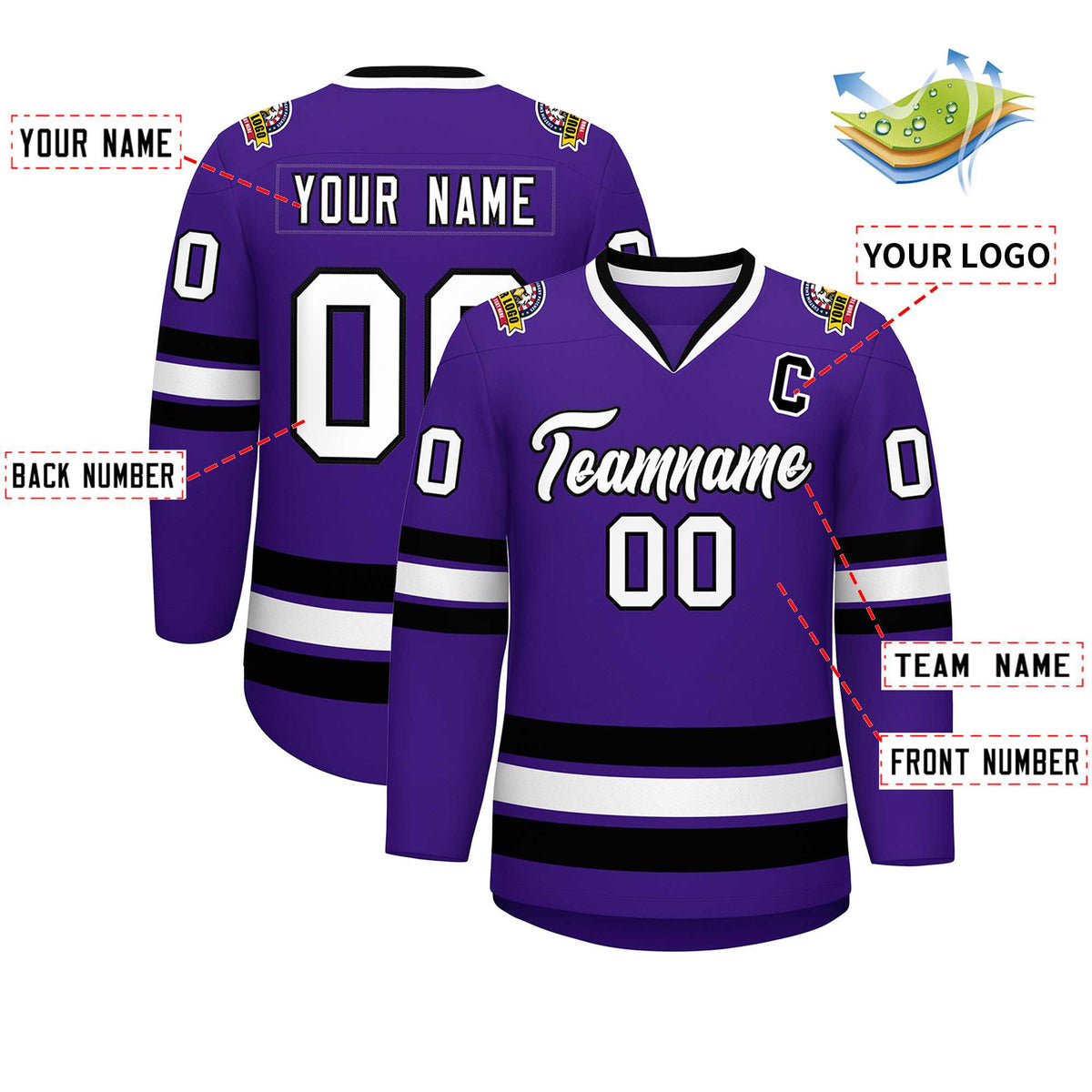 Custom Purple White-Black Classic Style Hockey Jersey