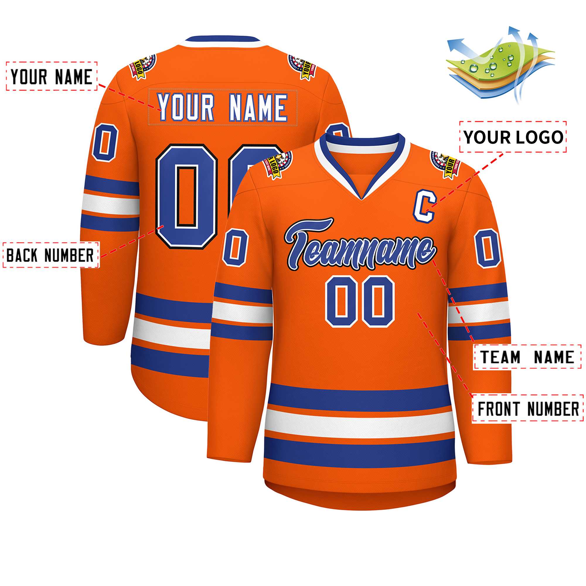 Custom Orange Royal White-Black Classic Style Hockey Jersey