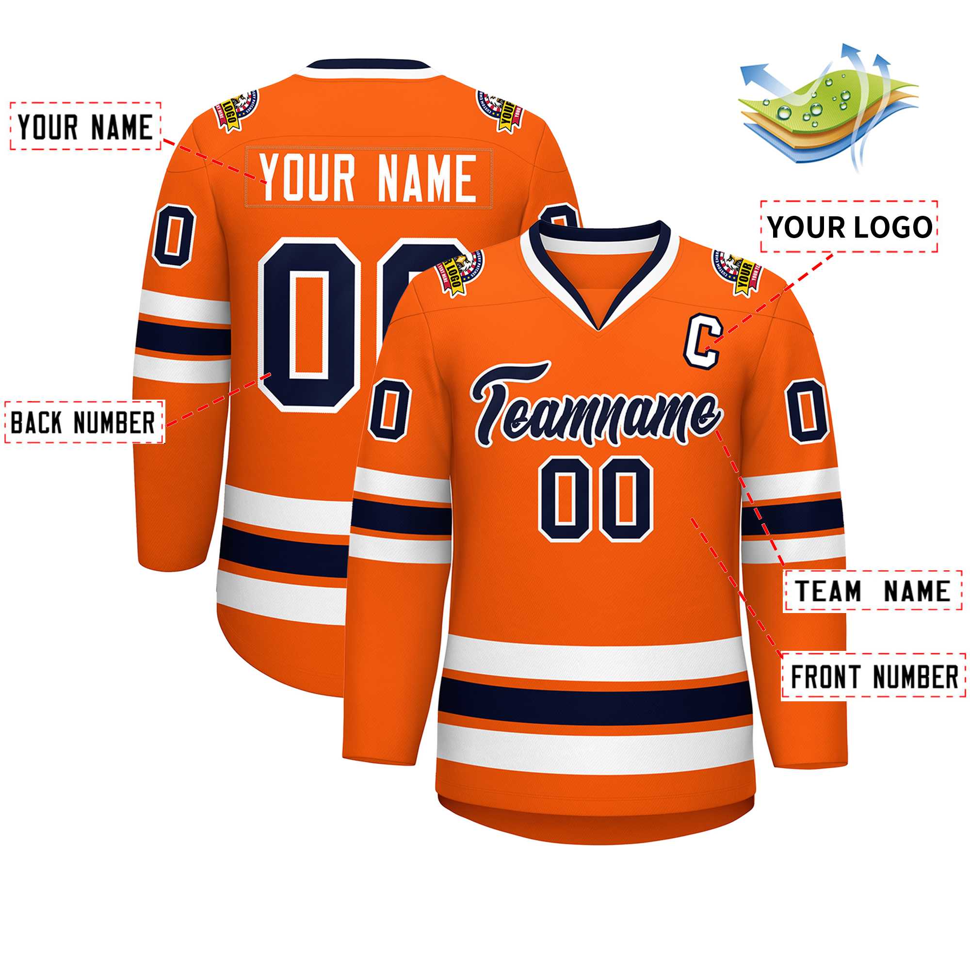Custom Orange Navy-White Classic Style Hockey Jersey