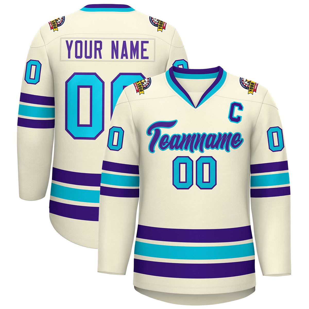 Custom Khaki Purple-Light Blue Classic Style Hockey Jersey