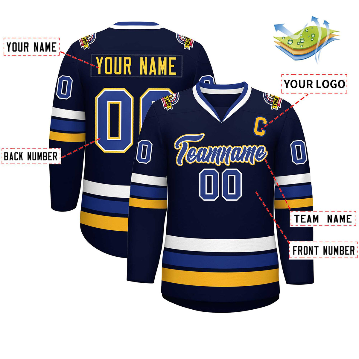 Custom Navy Royal White-Gold Classic Style Hockey Jersey