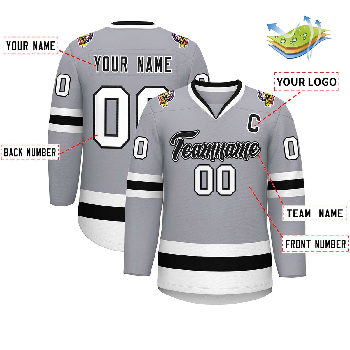 Custom Gray Black White-Black Classic Style Hockey Jersey