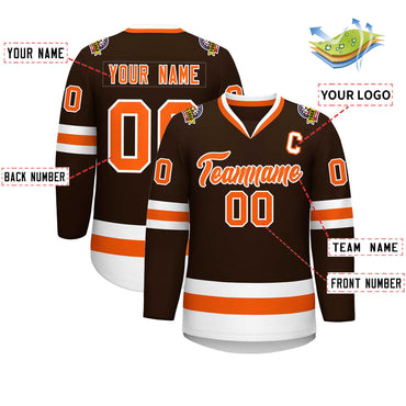 Custom Brown Orange-White Classic Style Hockey Jersey