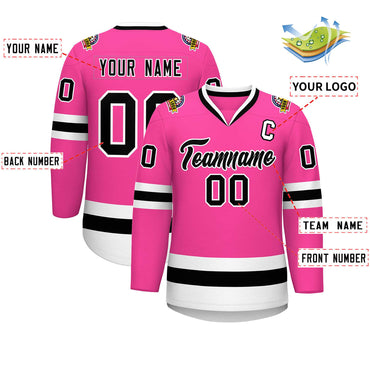 Custom Pink Black-White Classic Style Hockey Jersey