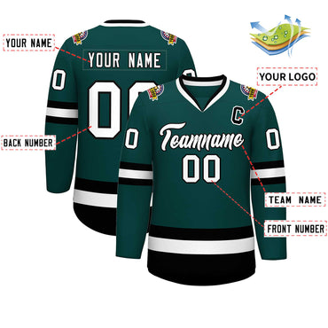 Custom Midnight Green White-Black Classic Style Hockey Jersey