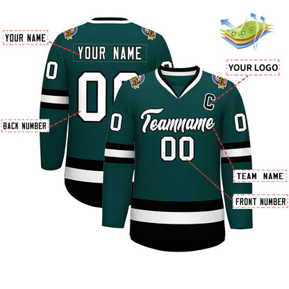 Custom Midnight Green White-Black Classic Style Hockey Jersey