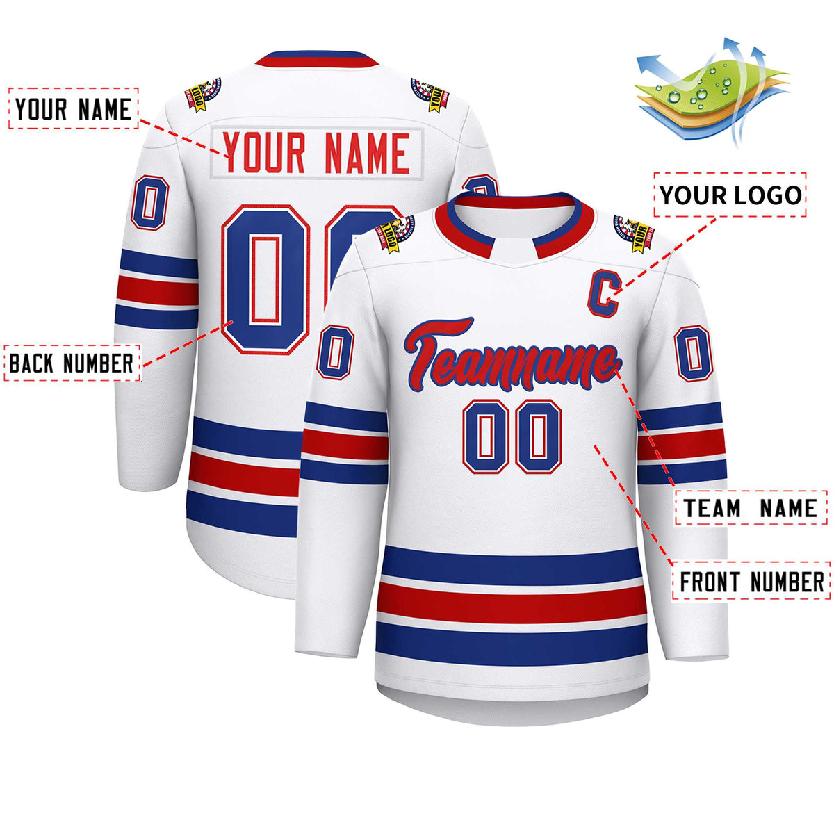 Custom White Red-Royal Classic Style Hockey Jersey