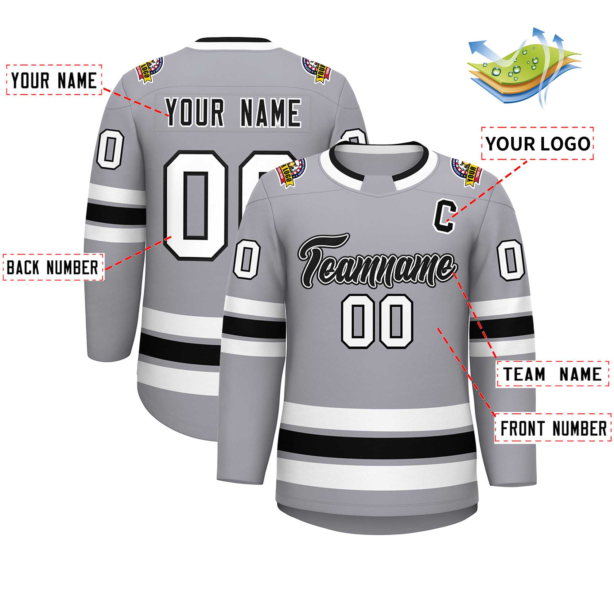 Custom Gray Black White-Black Classic Style Hockey Jersey
