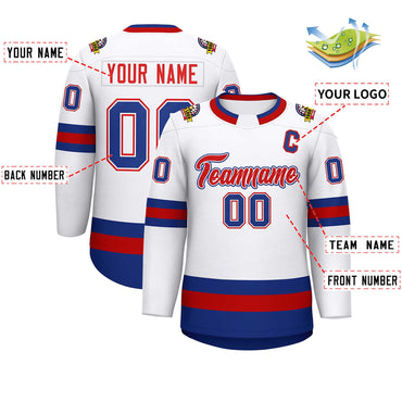Custom White Red White-Royal Classic Style Hockey Jersey
