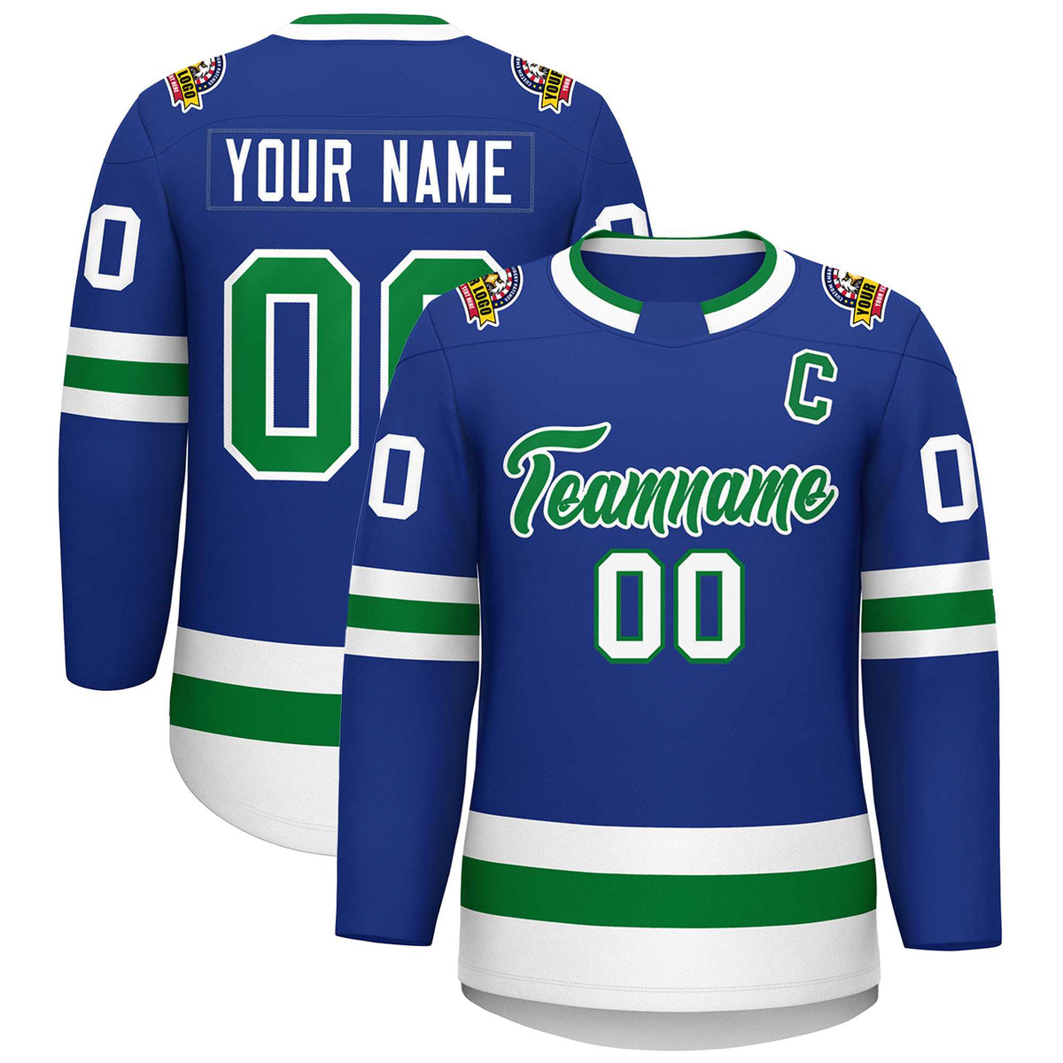 Custom Royal Kelly Green-White Classic Style Hockey Jersey