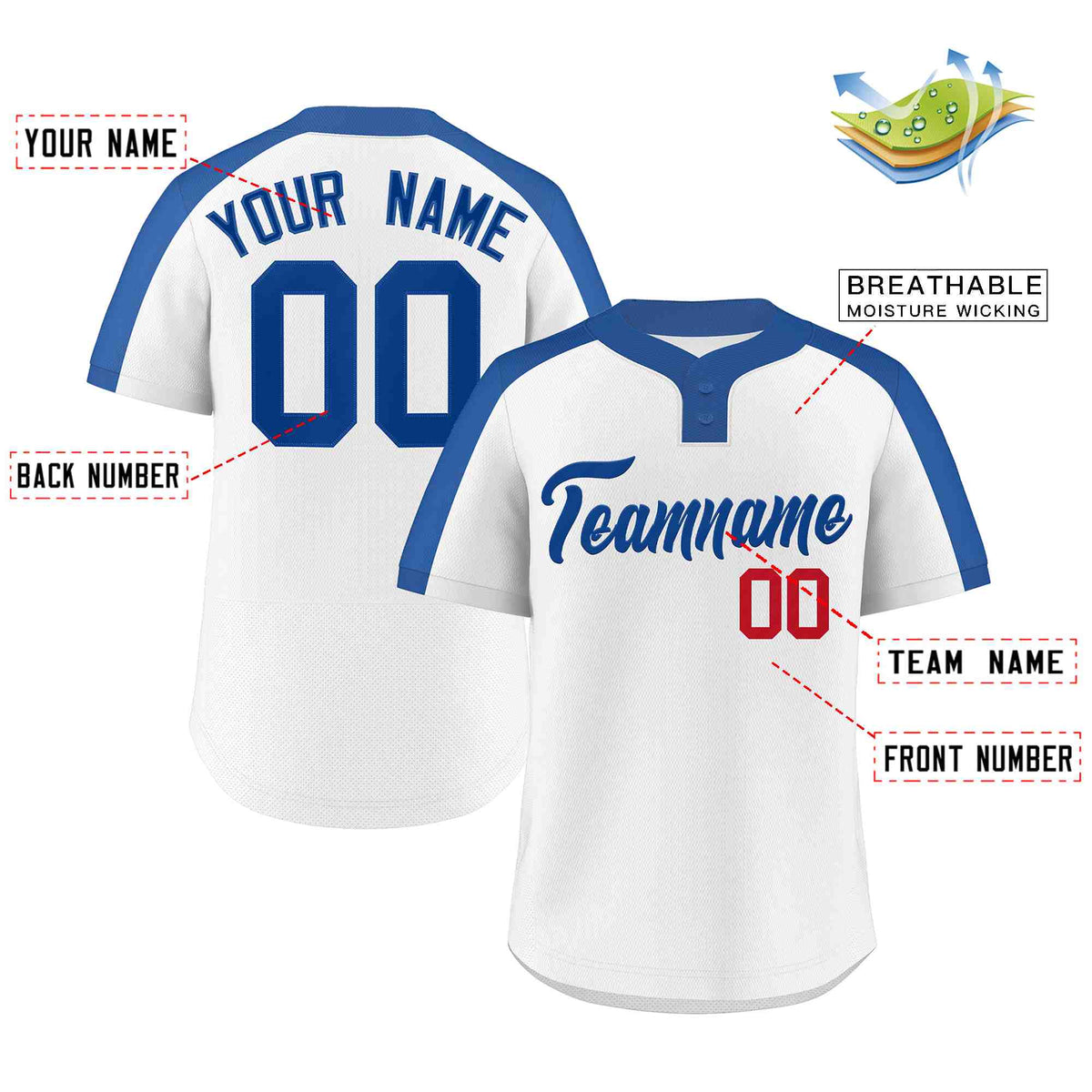 Custom White Royal Classic Style Authentic Two-Button Baseball Jersey