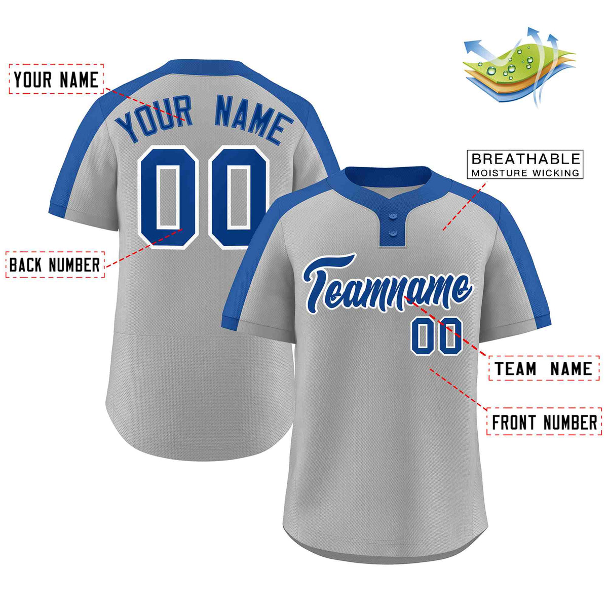 Custom Gray Royal-White Classic Style Authentic Two-Button Baseball Jersey