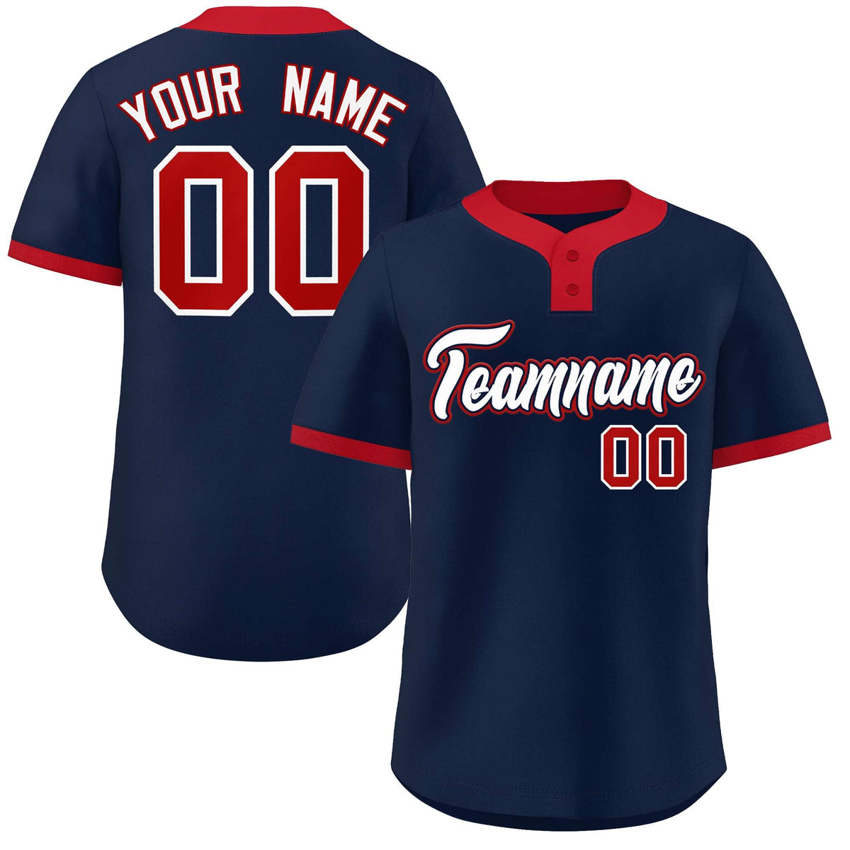 Custom Navy White-Red Classic Style Authentic Two-Button Baseball Jersey