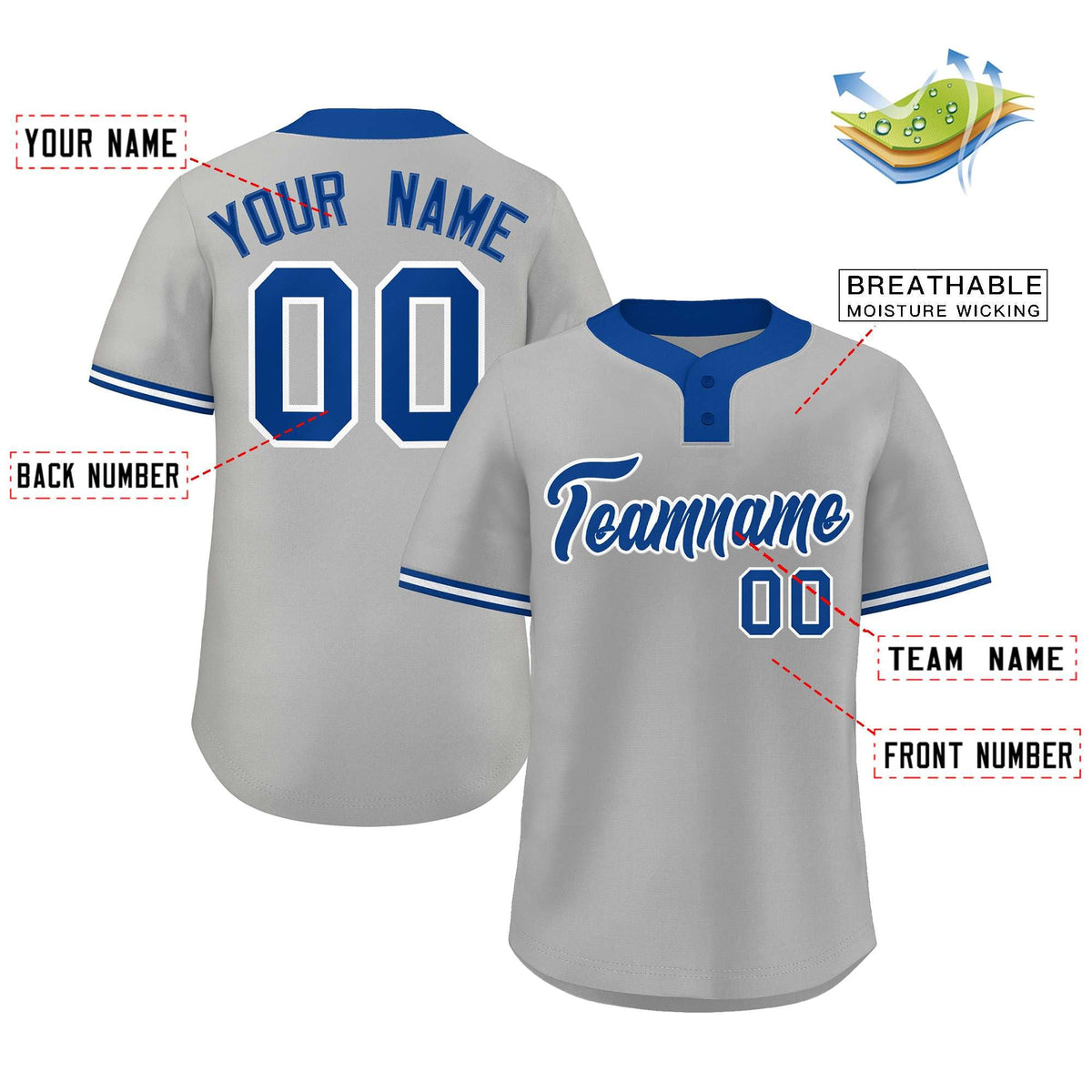Custom Gray Royal-White Classic Style Authentic Two-Button Baseball Jersey